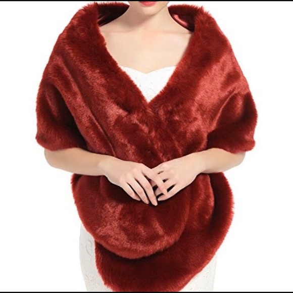 Accessories - Faux fur red shawl, NWOT Accessories - Faux fur red shawl, NWOT